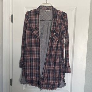 Sneak Peek Plaid Button Down Shirt distressed - Red and Blue